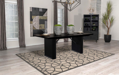 Catherine dining table side view in black oak veneer
