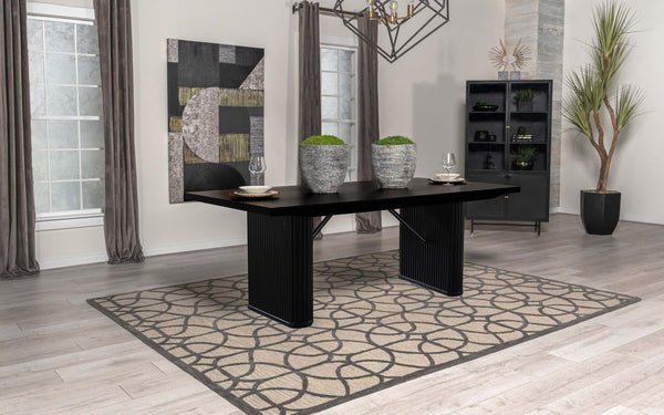 Catherine dining table side view in black oak veneer