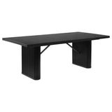 Rectangular 84-inch black wood dining table close-up of tabletop edge