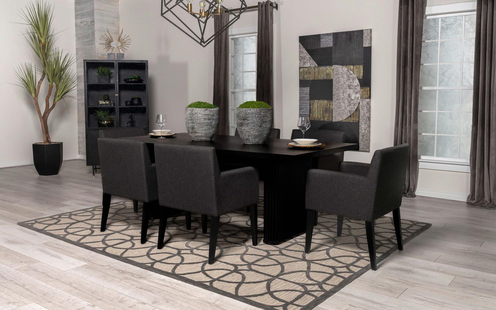 Underside view showing base levelers on dining table