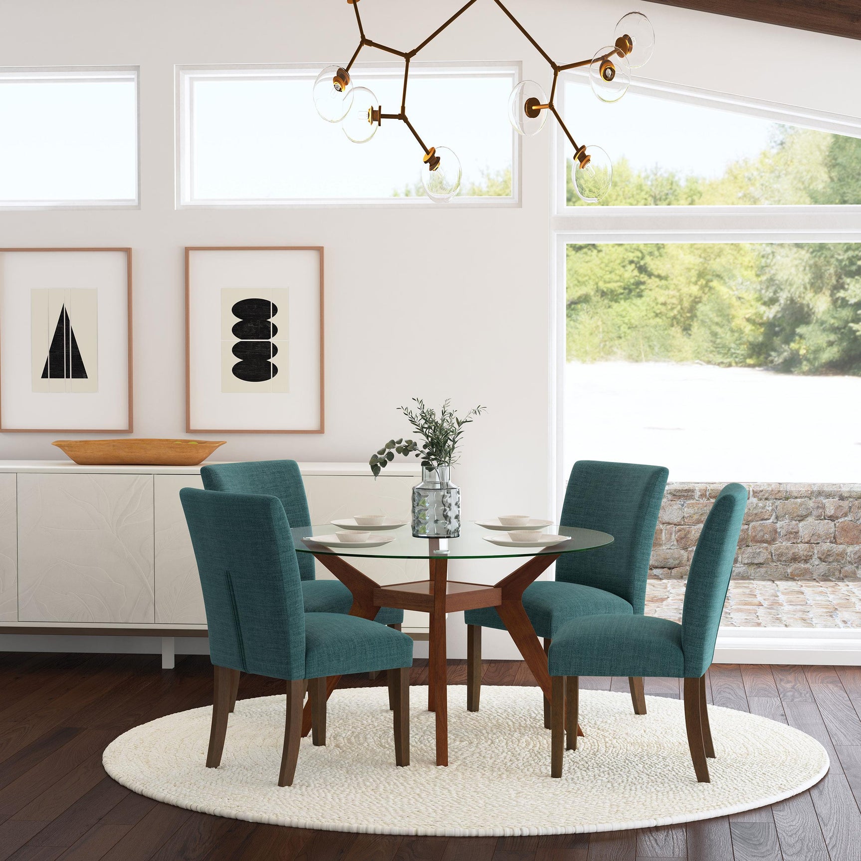 Cantley Upholstered Dining Side Chair Blue set, front angle