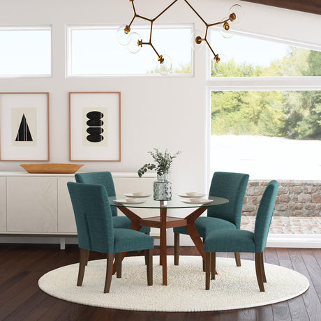Cantley Upholstered Dining Side Chair Blue set, front angle
