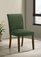 Cantley side chair green upholstery and brown wood legs