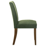 Back view of Cantley green upholstered dining chair