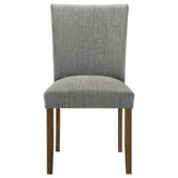 Brown finished hardwood legs of Cantley grey dining chair