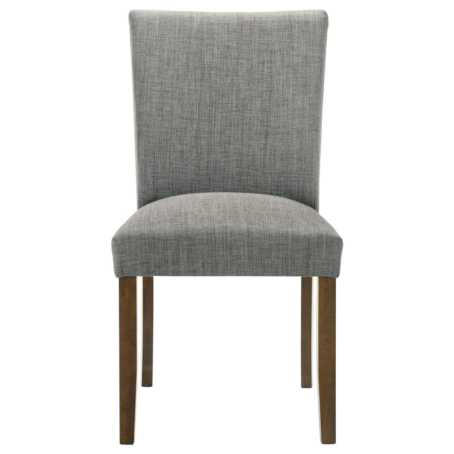 Brown finished hardwood legs of Cantley grey dining chair