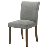 Cantley grey upholstered dining side chair set of two with brown hardwood legs