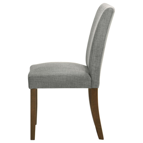 Cantley grey upholstered dining side chair set of two with brown hardwood legs