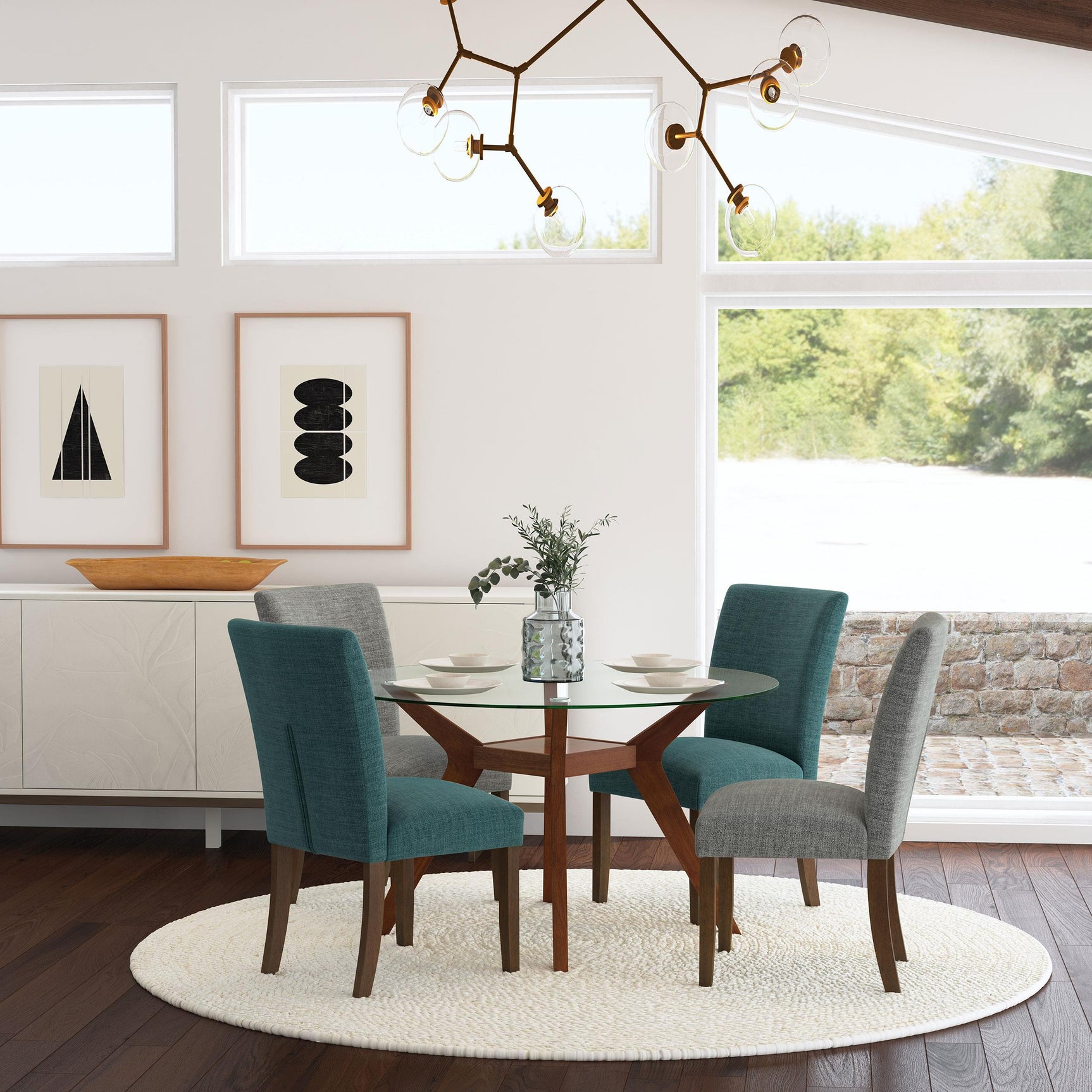 Cantley grey upholstered dining side chair set of two with brown hardwood legs