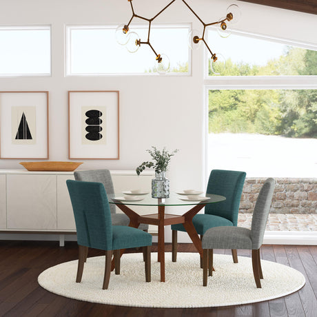 Cantley grey upholstered dining side chair set of two with brown hardwood legs