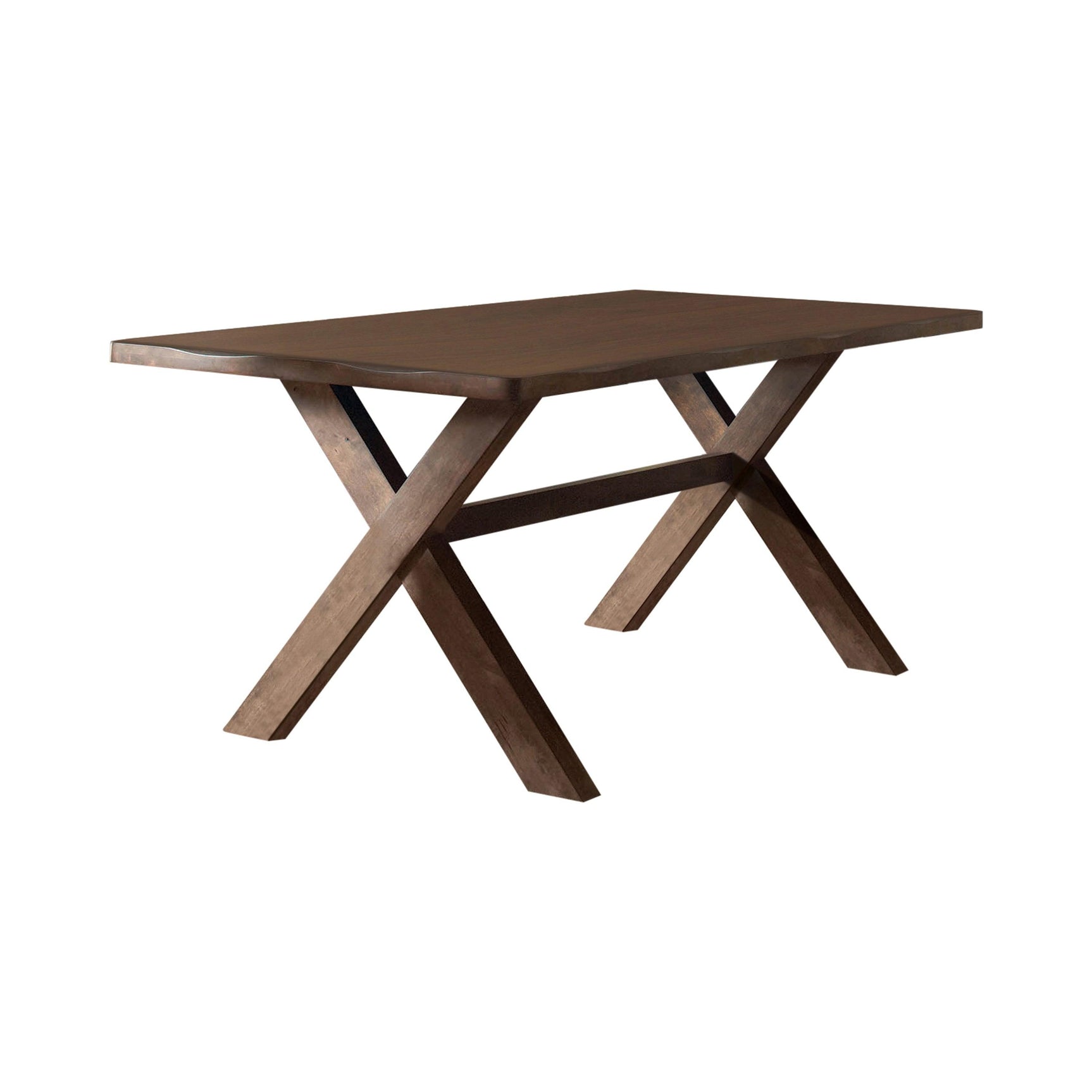Front view of Alston dining chair knotty nutmeg finish and grey padded seat