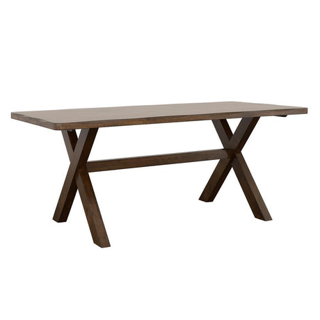 Alston Knotty Nutmeg X-shaped solid wood dining table angled view