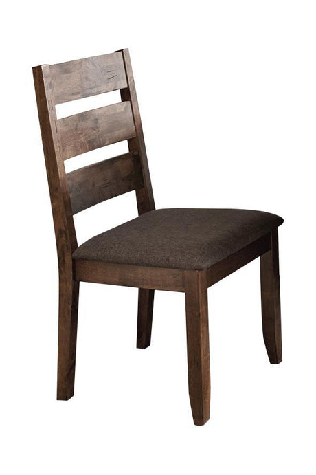 Alston Ladder Back Dining Side Chairs set of 2 knotty nutmeg wood and grey fabric