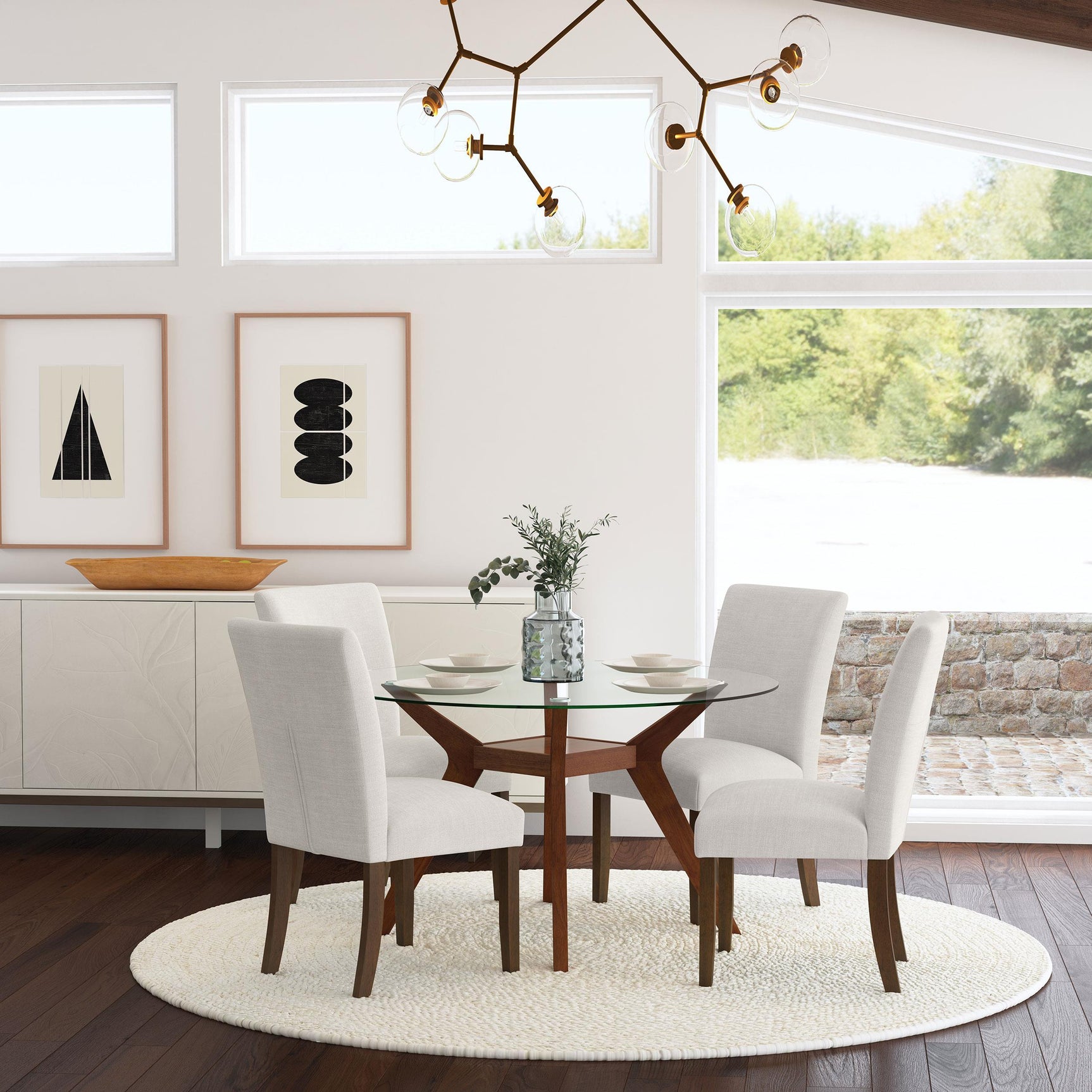 Cantley beige upholstered dining side chair, front angle