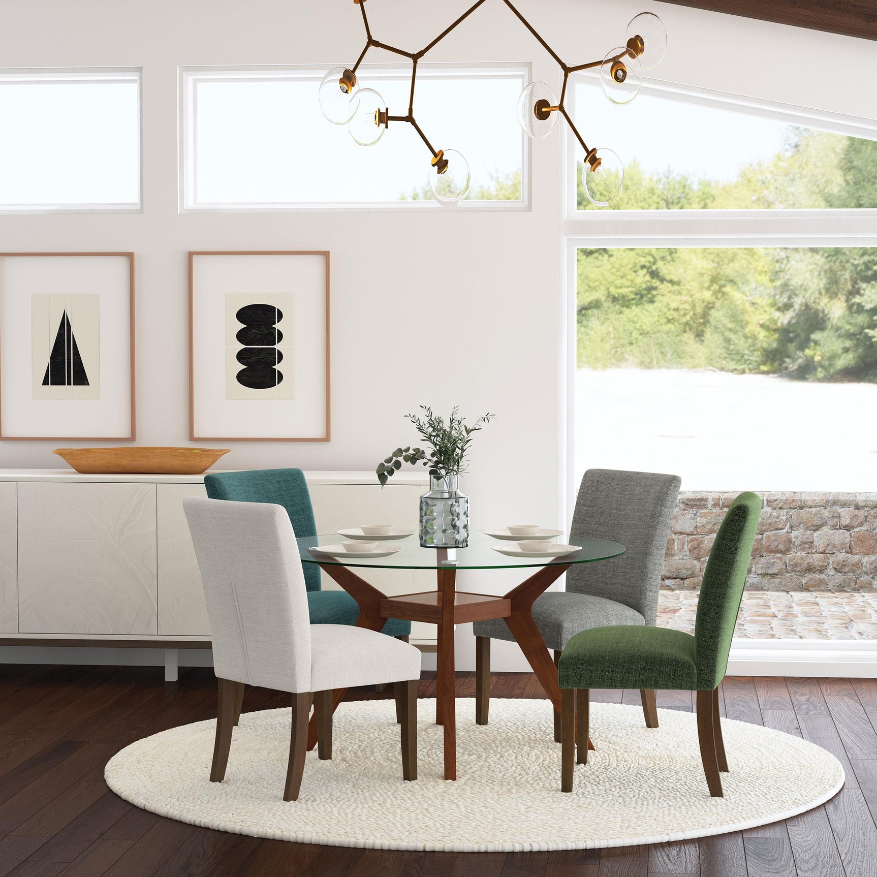 Cantley beige upholstered dining side chair, front angle