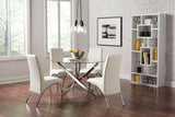 Close-up detail of Beckham Chrome and Clear Round Dining Room Set chrome and clear glass
