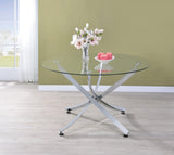 Dining room setup with Beckham Chrome and Clear Round Dining Set