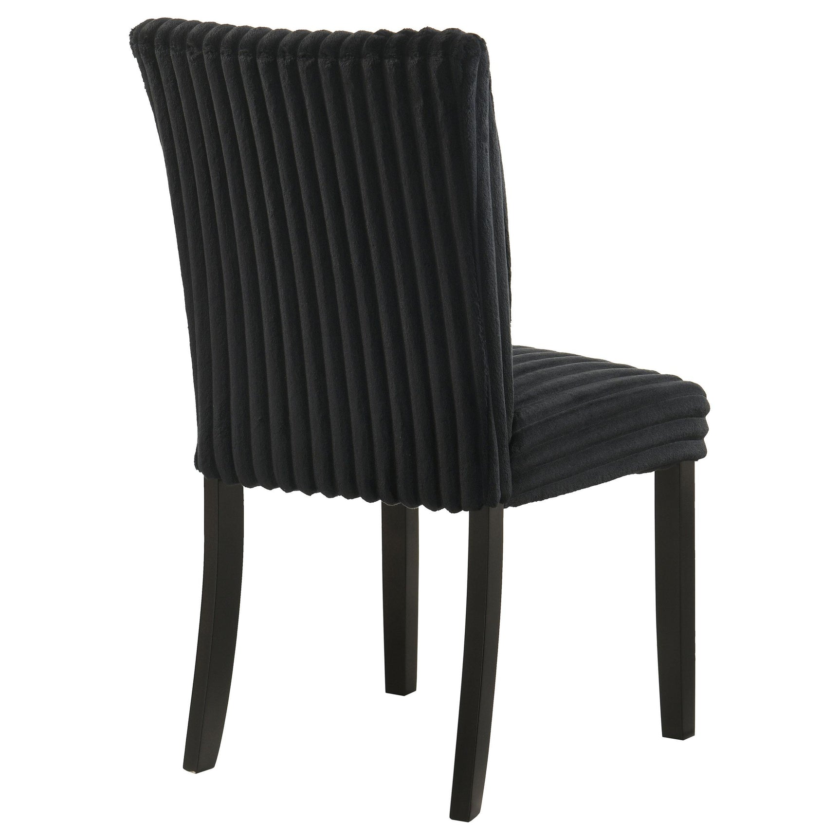 Side profile of Dermott black upholstered dining chair showing seat depth