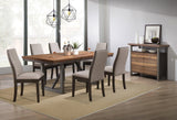 Full view of Spring Creek dining table extended with leaf