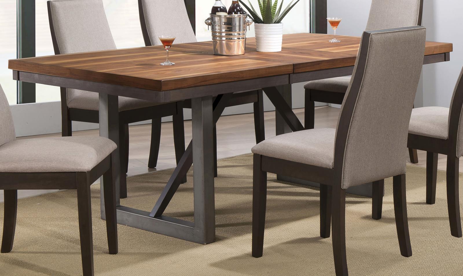 Detailed view of brass-plated lock on Spring Creek dining table leaf