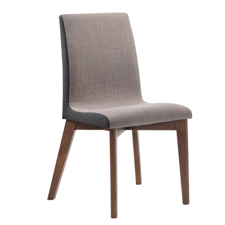 Redbridge grey upholstered side dining chair set of 2 with natural walnut frame front view