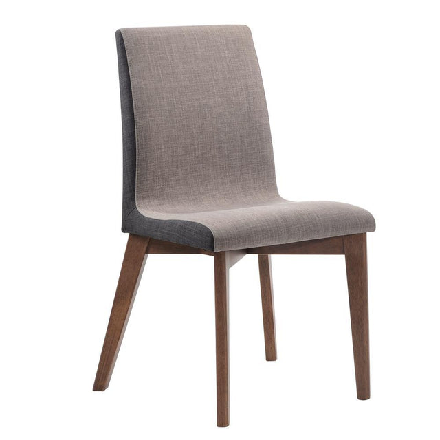 Redbridge grey upholstered side dining chair set of 2 with natural walnut frame front view
