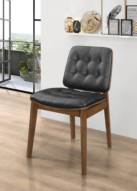 Otterson tufted back side chairs natural walnut and black, front view