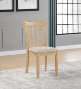 Side view of Lavon Wood Dining Chair with linen upholstery