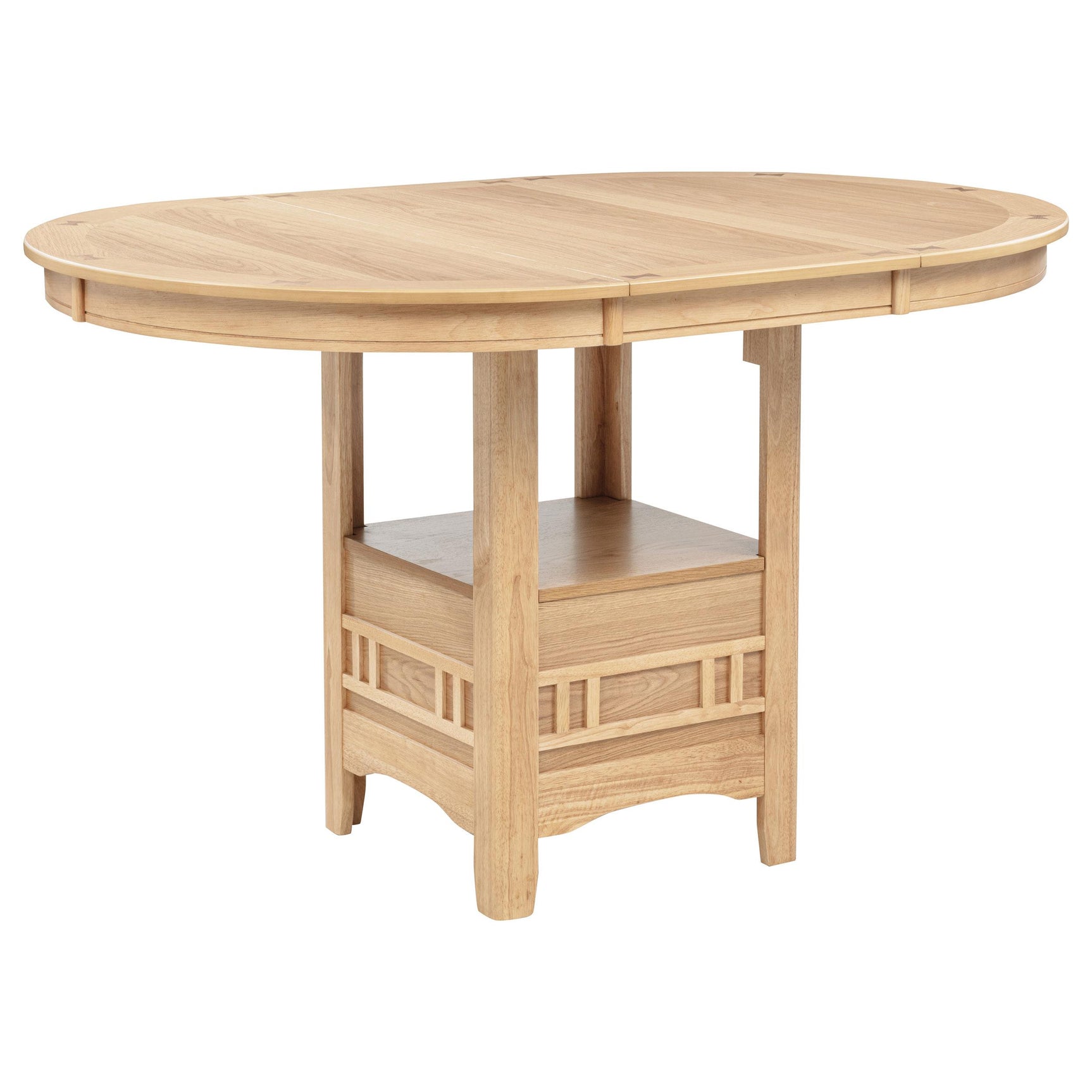 Close-up of pedestal base with storage compartments
