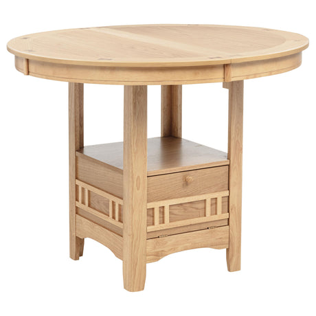 Table extended with removable leaf, dining setting shown