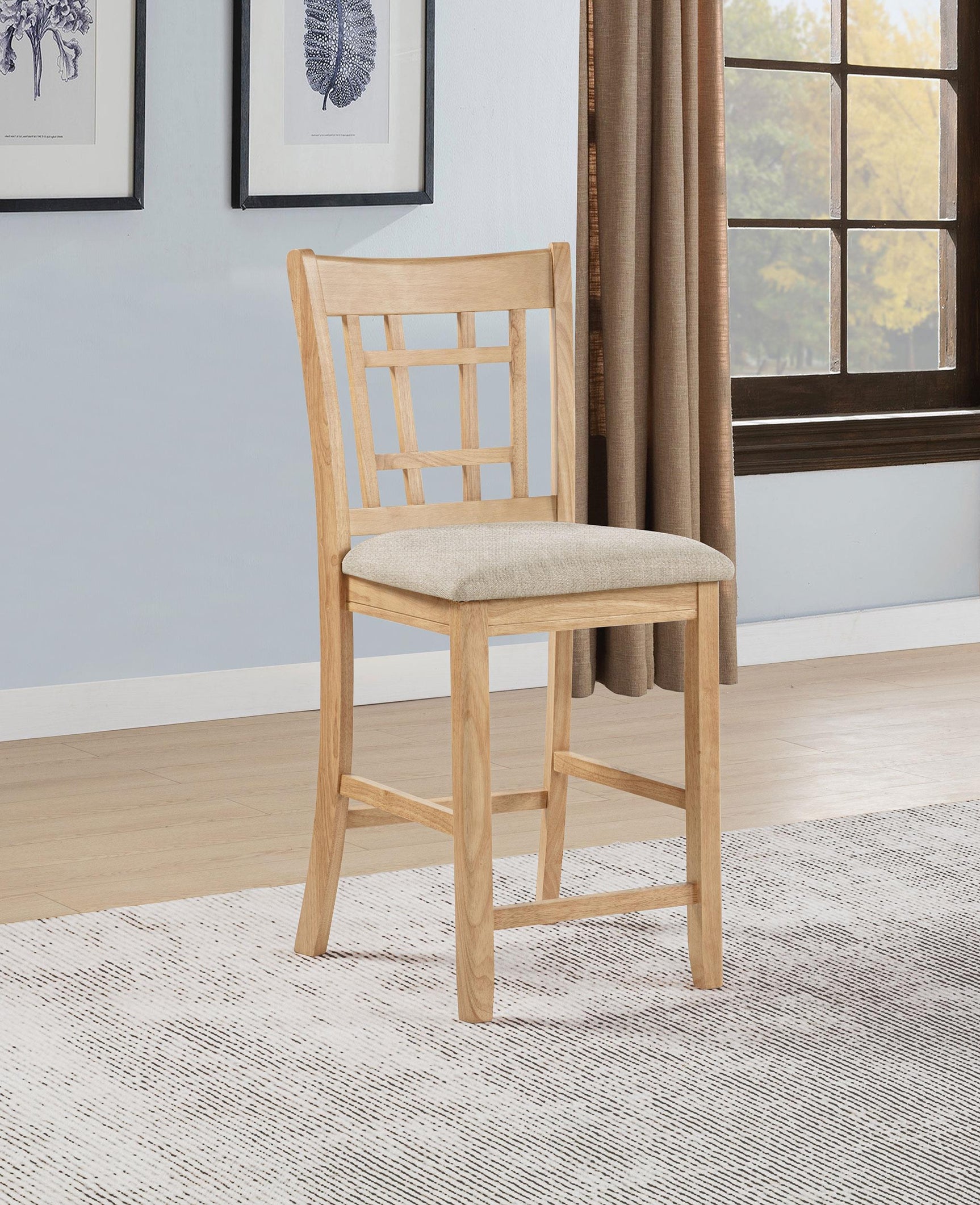 Side angle of Lavon counter height dining chair showing lattice back