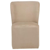 Side view of Jaelynn Parsons dining side chair in tan upholstery