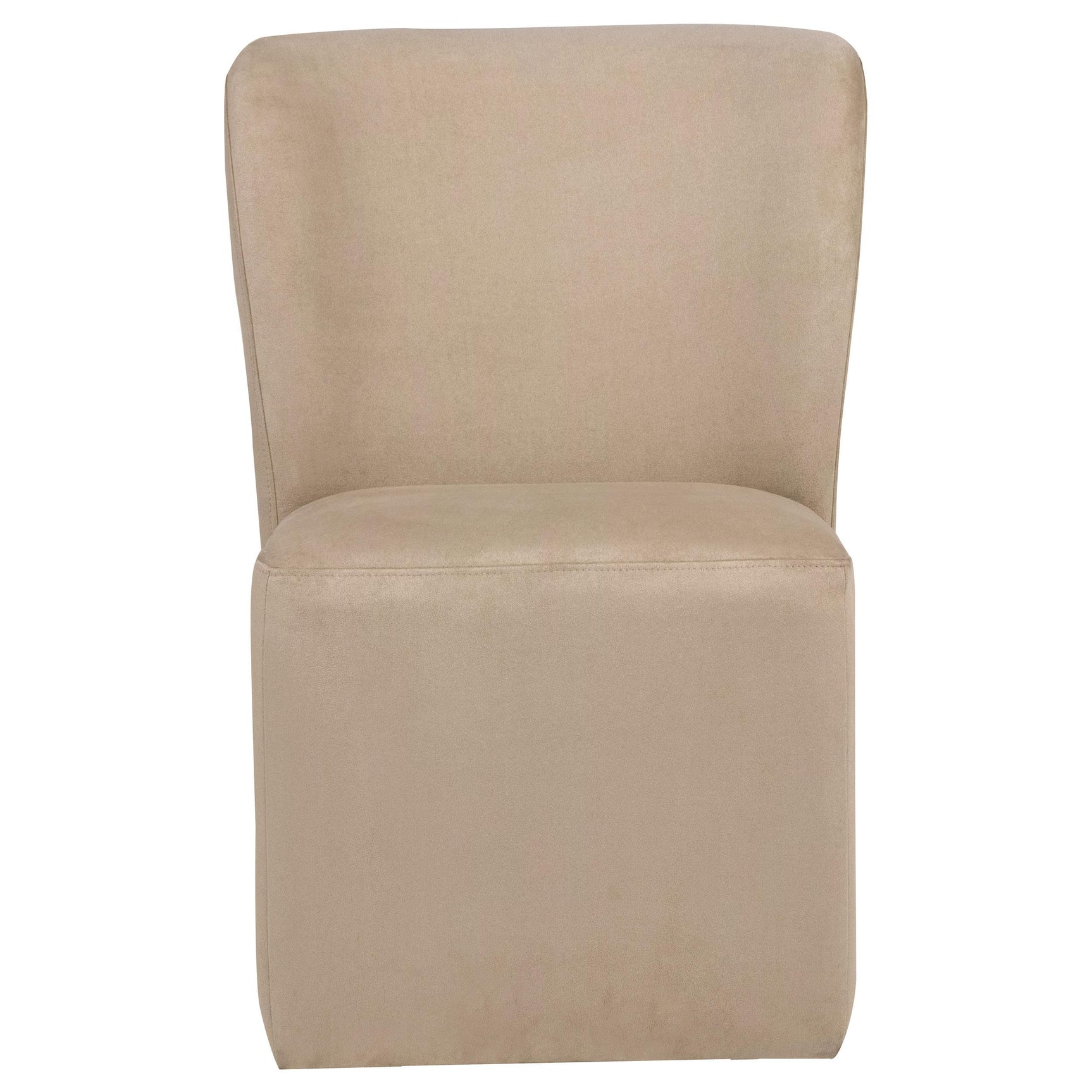 Side view of Jaelynn Parsons dining side chair in tan upholstery