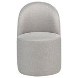 Aubrey Beige Upholstered Barrel Dining Side Chair side angle showing curved back