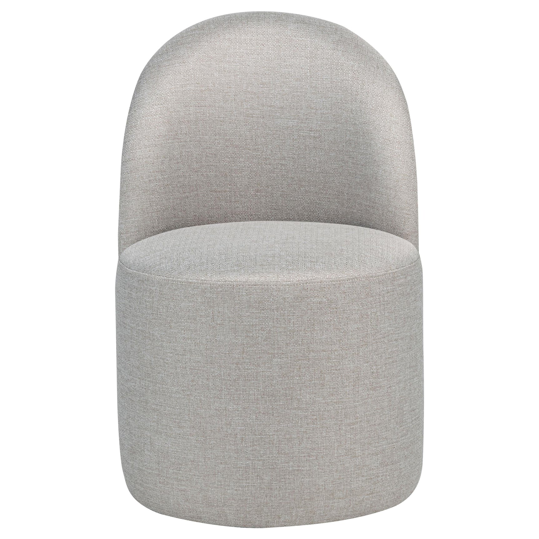 Aubrey Beige Upholstered Barrel Dining Side Chair side angle showing curved back
