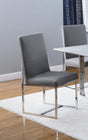 Mackinnon grey upholstered side chair with chrome legs front angle