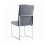 Back view of Mackinnon upholstered side chair with chrome legs