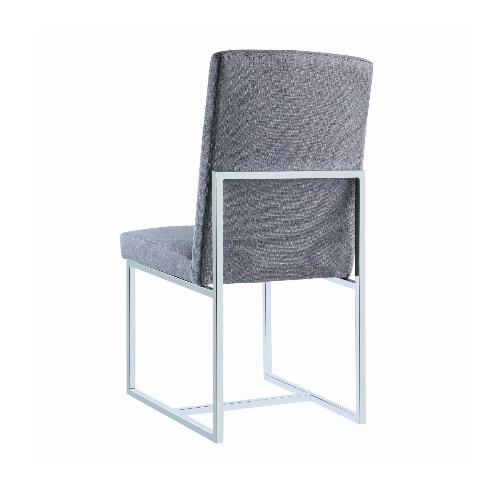 Back view of Mackinnon upholstered side chair with chrome legs