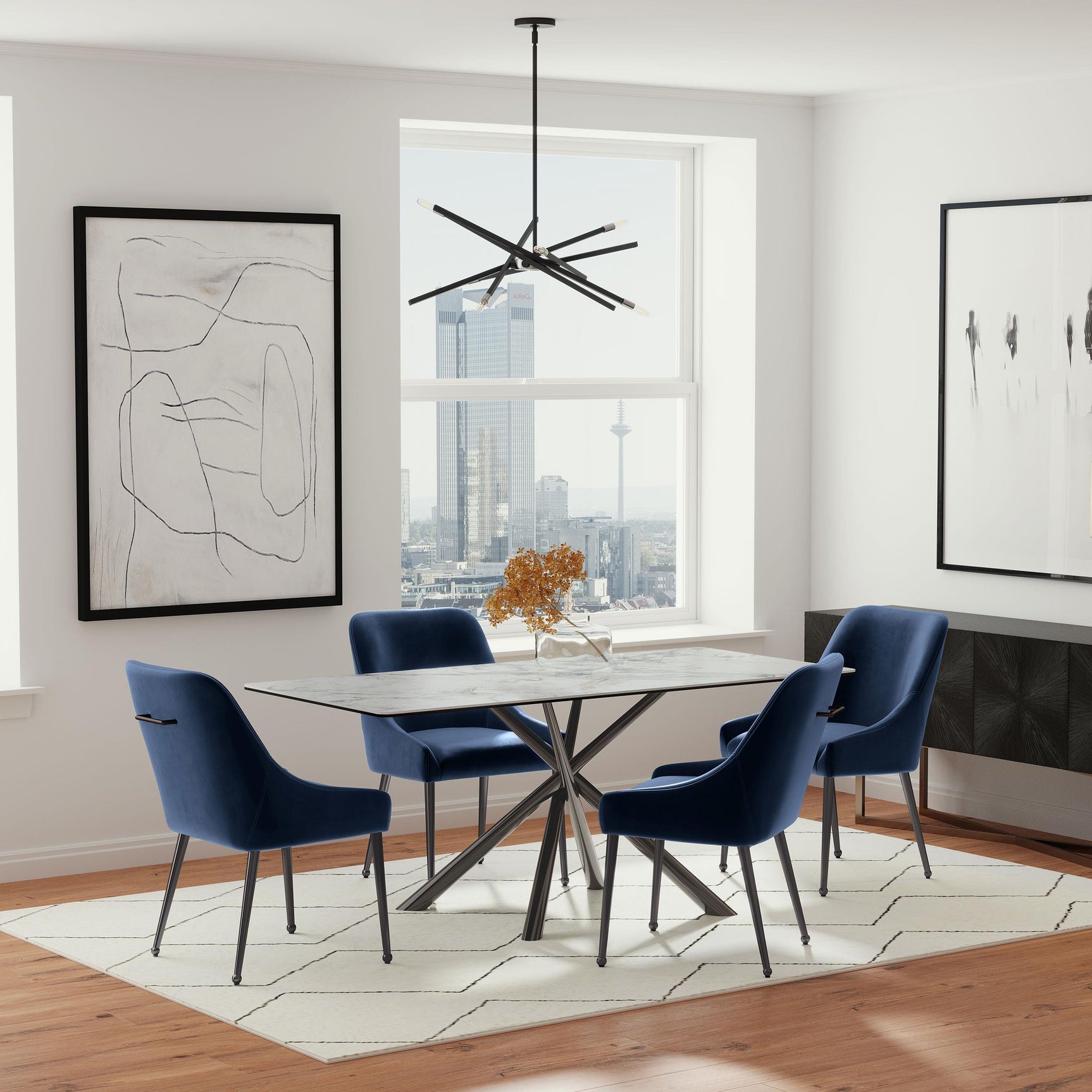 Mayette Blue Upholstered Dining Side Chair side view