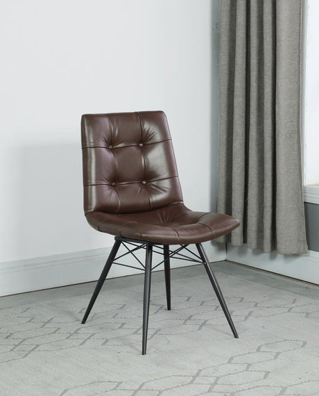 Aiken brown upholstered tufted dining side chair front angle