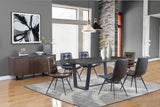 Side view of Aiken brown upholstered tufted dining side chair