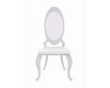 Side view of Antoine Oval Back Side Chair in cream upholstery and chrome frame