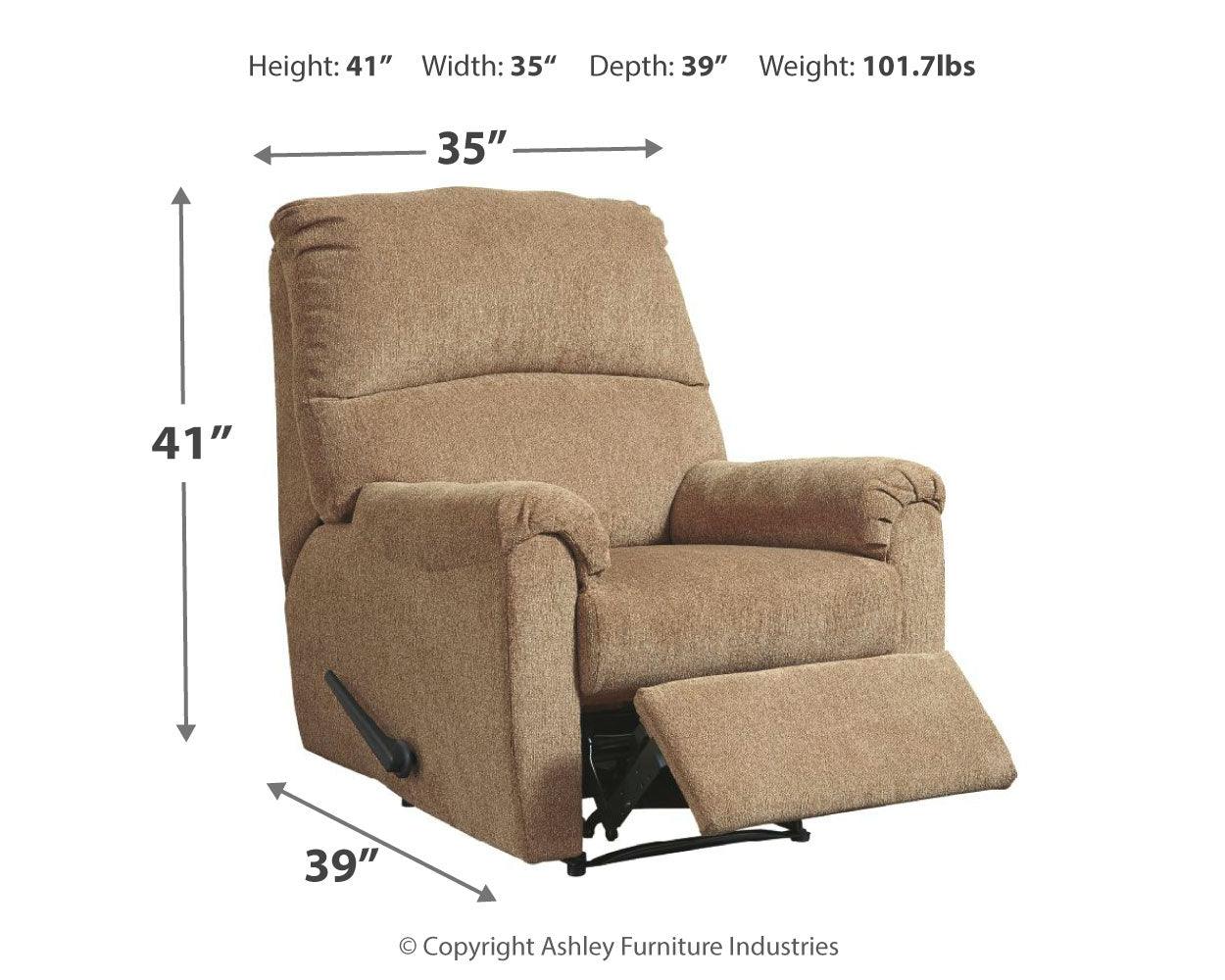 Nerviano Mocha Chenille Recliner dimension illustration