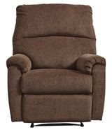 Nerviano Chocolate Chenille Recliner close side view