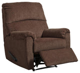 Nerviano Chocolate Chenille Recliner in reclined position