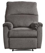 Side profile of Nerviano Gray Chenille Manual Recliner