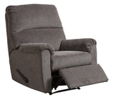 Reclining position view of Nerviano Gray Chenille Recliner