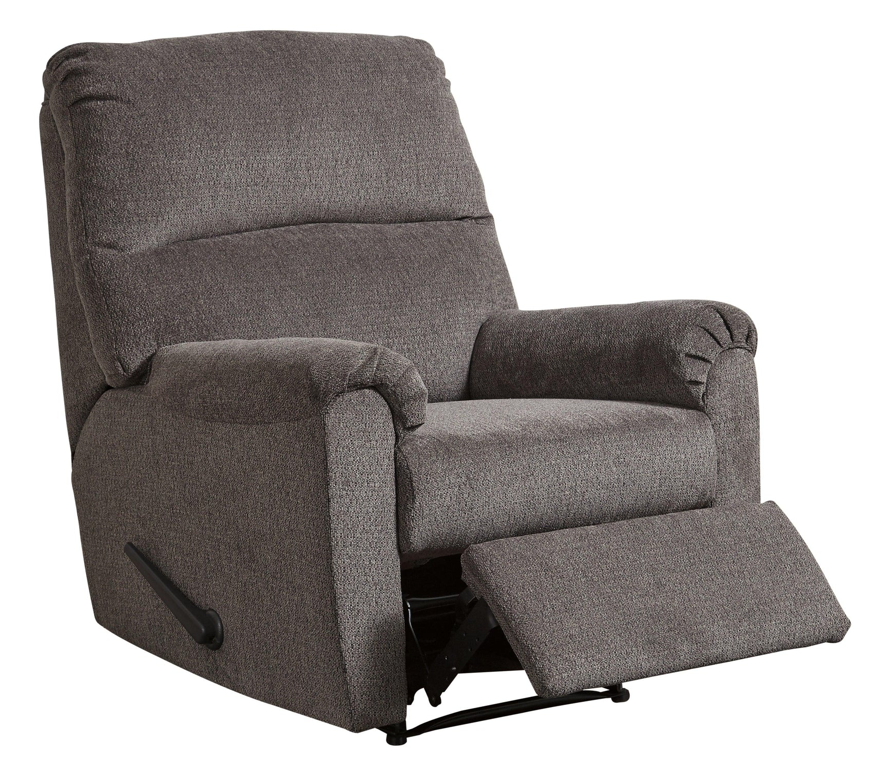 Reclining position view of Nerviano Gray Chenille Recliner