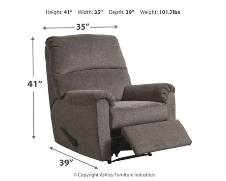 Dimensions diagram for Nerviano Gray Chenille Recliner