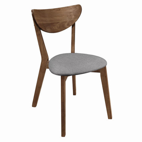 Alfredo grey upholstered dining chairs set of 2 with natural walnut wood frame, side view